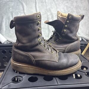 Carolina Amp Hi 8" Work Boots Men's 10D Brown Leather Lace-Up Soft Toe